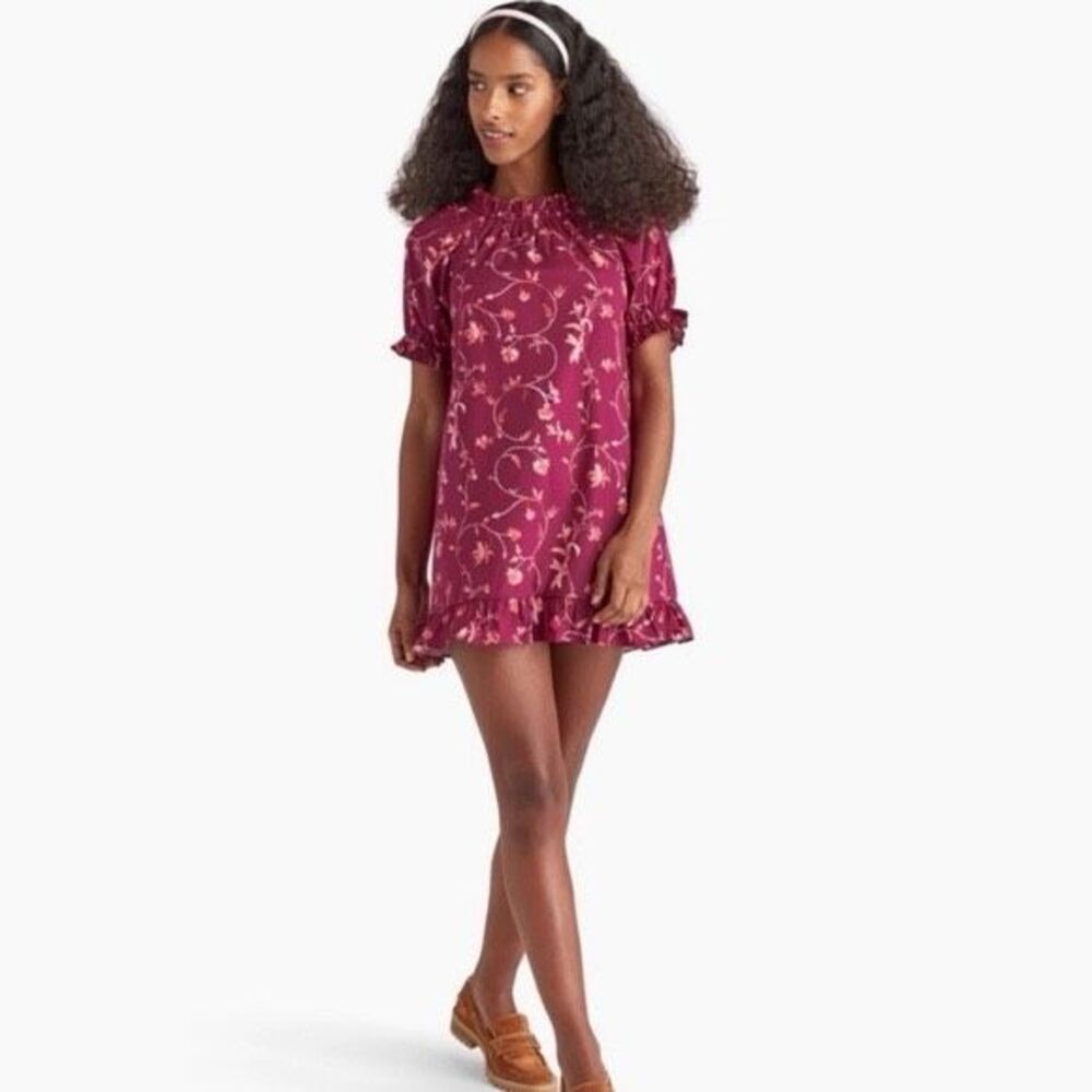 Hill House Home The Katherine Nap Dress Burgundy Botanical Floral Size Small
